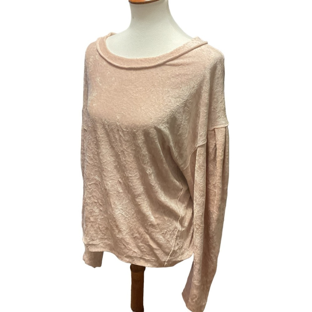 We The Free Milan Blush Pink Crushed Velvet Relaxed Fit Long Sleeve Shirt Boho - Picture 3 of 6